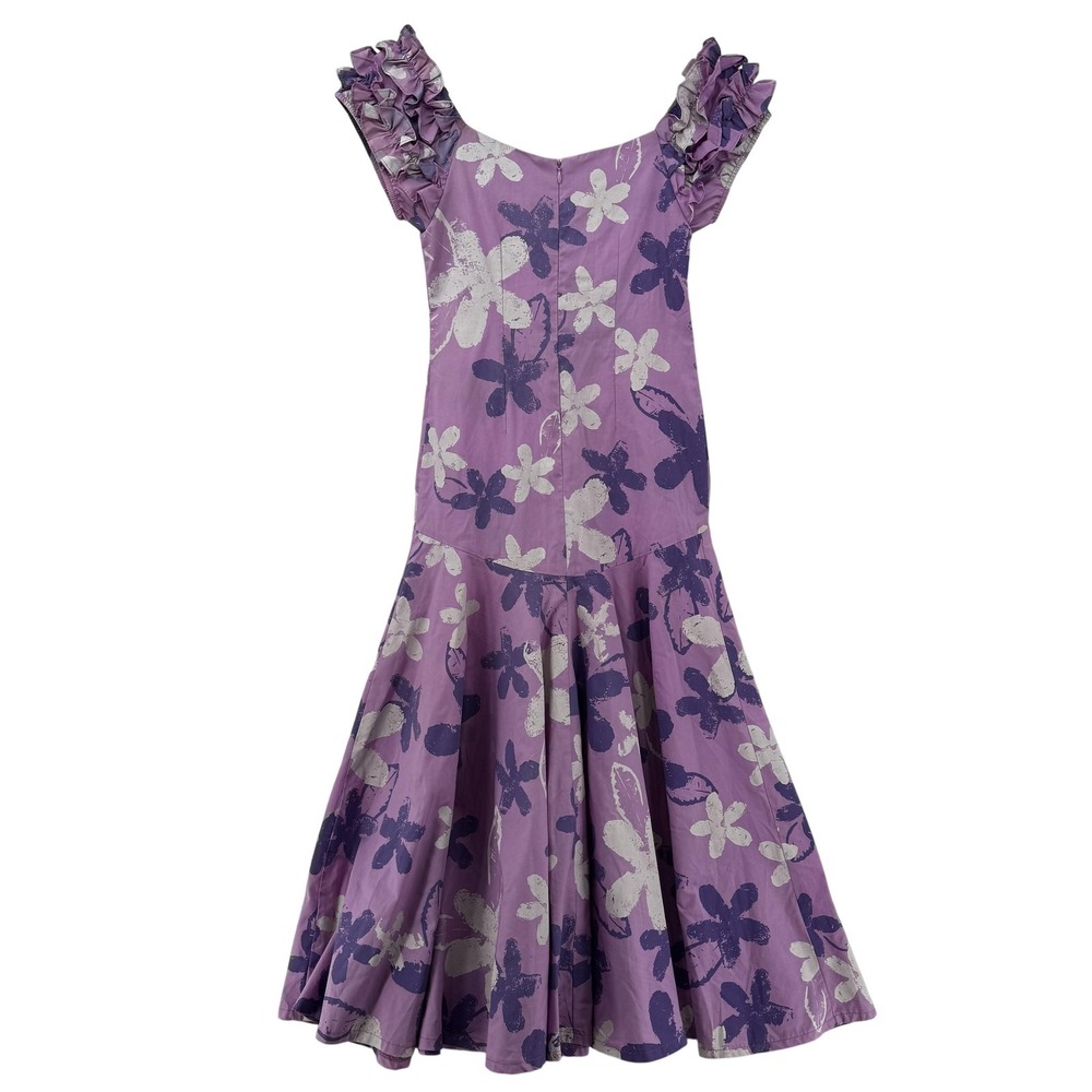 Vintage CC‎ Fashions Hawaii Dress Girls 10 Purple Floral Ruffle Slv 90s 28" Bust